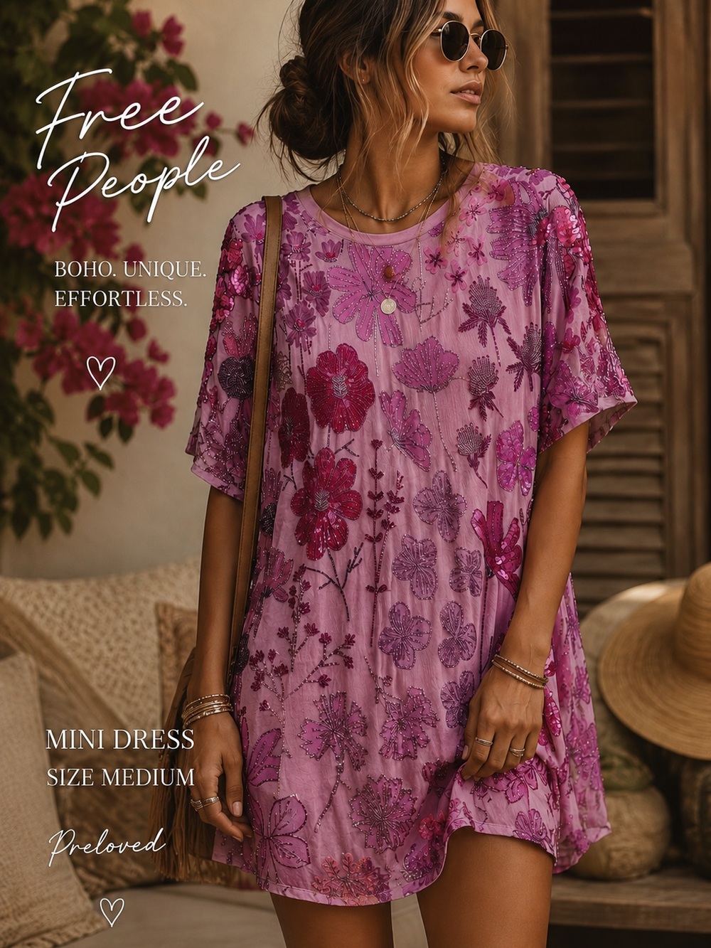 Free People Purple Floral Sequin Mini Dress